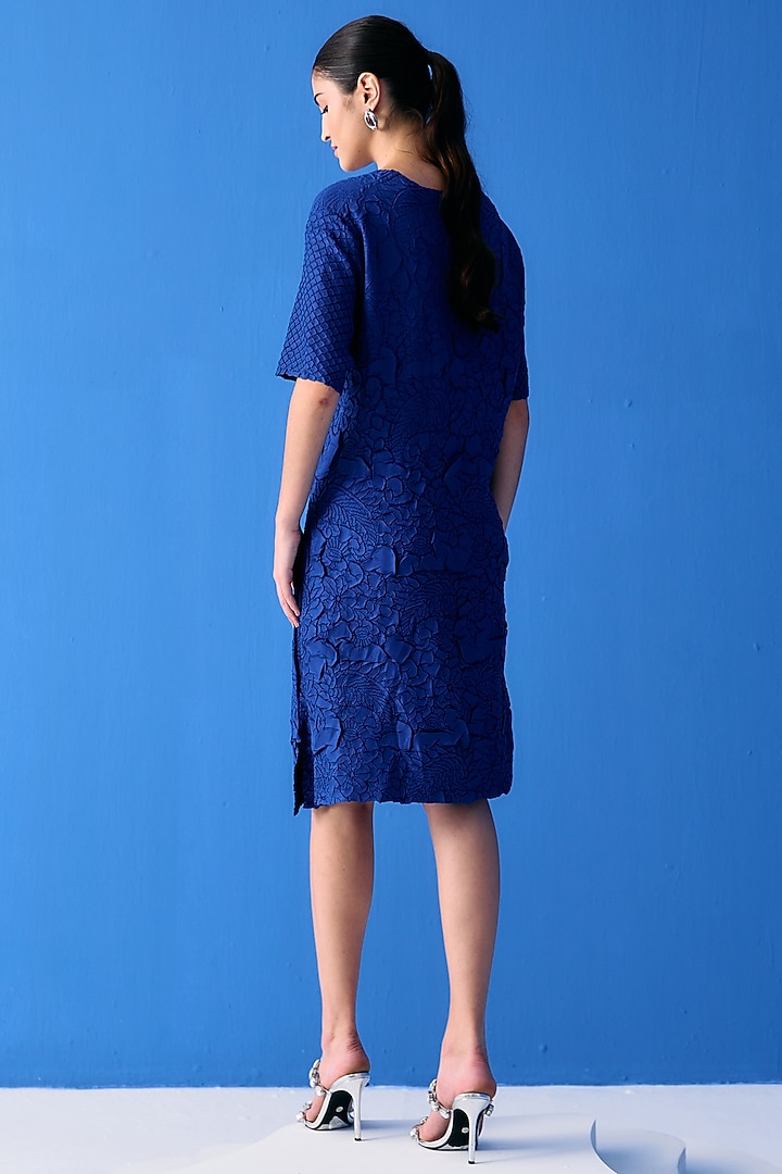 Blue Textured Polyester Summer Dress by Pleats By Aruni at Pernia's Pop Up Shop