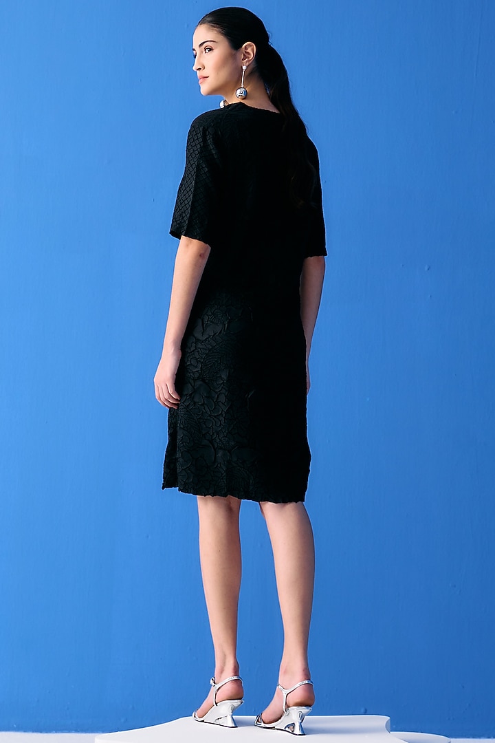 Black Textured Polyester Summer Dress by Pleats By Aruni at Pernia's Pop Up Shop