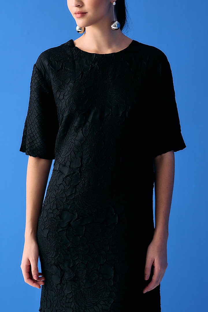 Black Textured Polyester Summer Dress by Pleats By Aruni at Pernia's Pop Up Shop