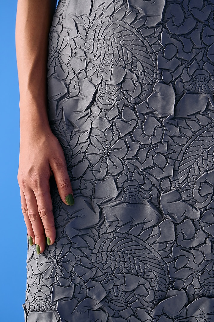Grey Textured Polyester Summer Dress by Pleats By Aruni at Pernia's Pop Up Shop