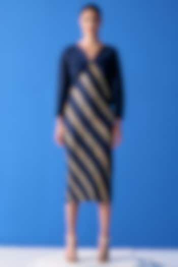 Blue Pleated Polyester Kaftan Dress by Pleats By Aruni
