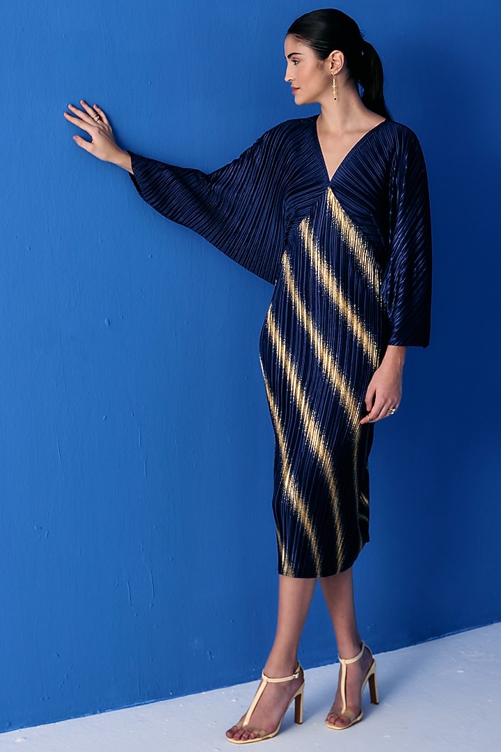 Blue Pleated Polyester Kaftan Summer Dress by Pleats By Aruni at Pernia's  Pop Up Shop
