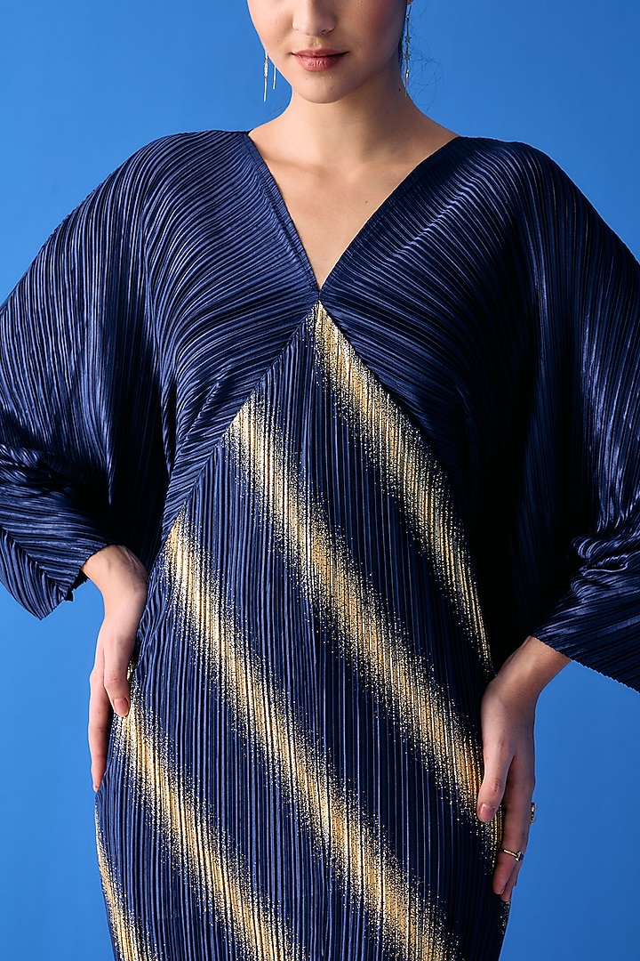 Blue Pleated Polyester Kaftan Summer Dress by Pleats By Aruni at Pernia's Pop Up Shop