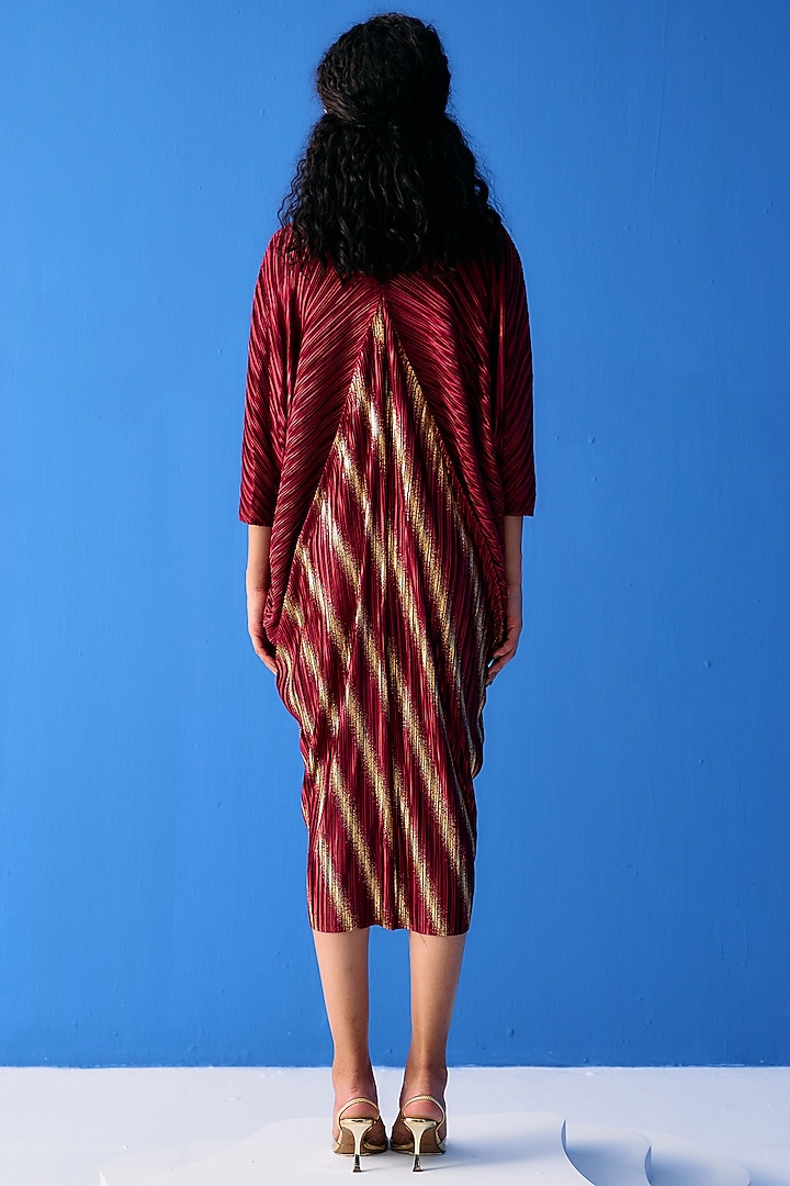 Maroon Pleated Polyester Kaftan Summer Dress by Pleats By Aruni at Pernia's Pop Up Shop