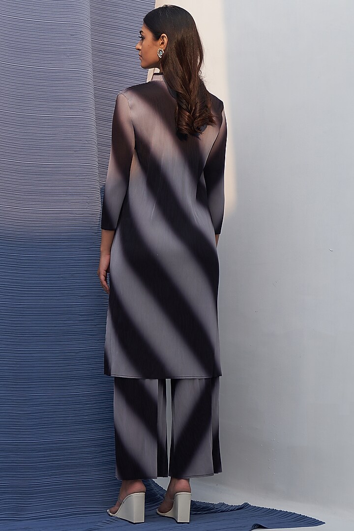 Black & Grey Pleated Polyester Printed Kurta Set by Pleats By Aruni at Pernia's Pop Up Shop