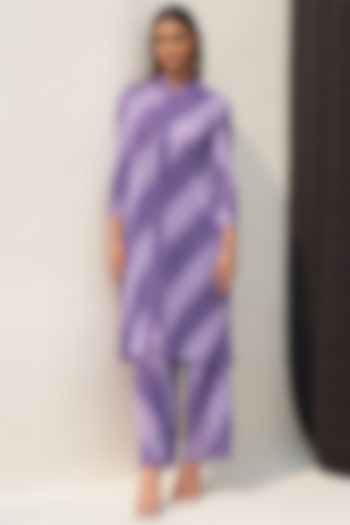 Purple Pleated Polyester Printed Kurta Set by Pleats By Aruni at Pernia's Pop Up Shop
