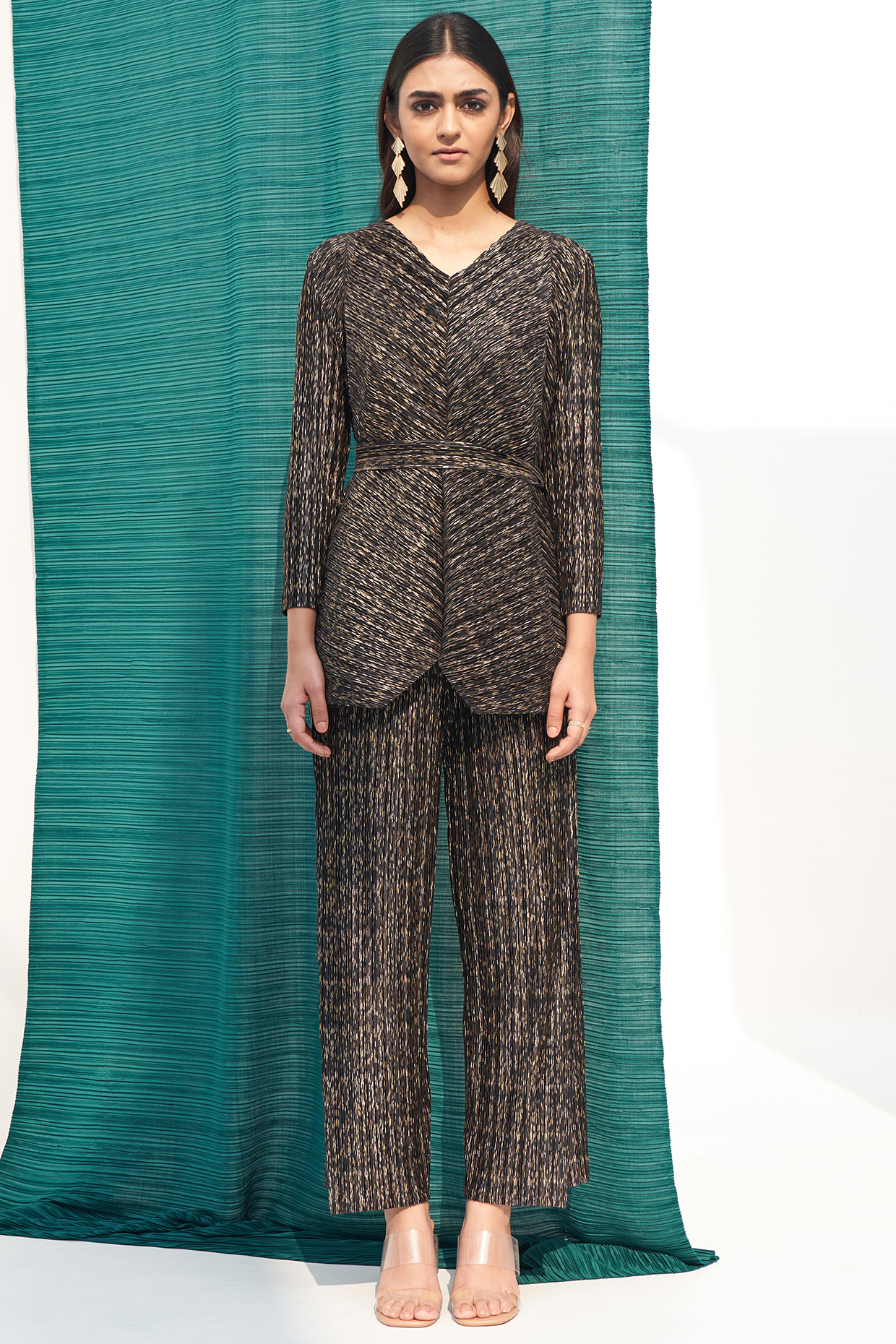 Black Pleated Polyester Co-Ord Set by Pleats By Aruni at Pernia's Pop Up Shop