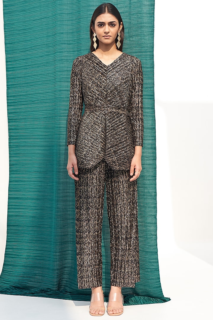 Black Pleated Polyester Co-Ord Set by Pleats By Aruni at Pernia's Pop Up Shop