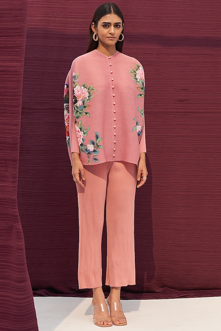 Pink Floral Printed Co-Ord Set by Pleats By Aruni