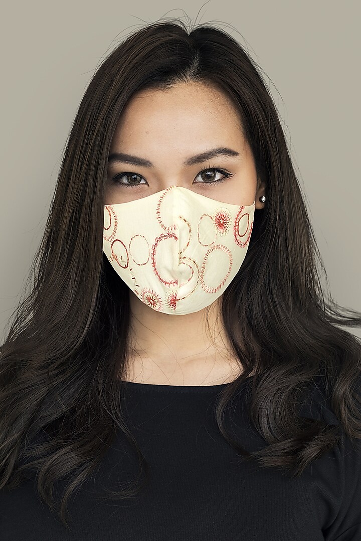 White Embroidered Khadi Mask by Anurav at Pernia's Pop Up Shop