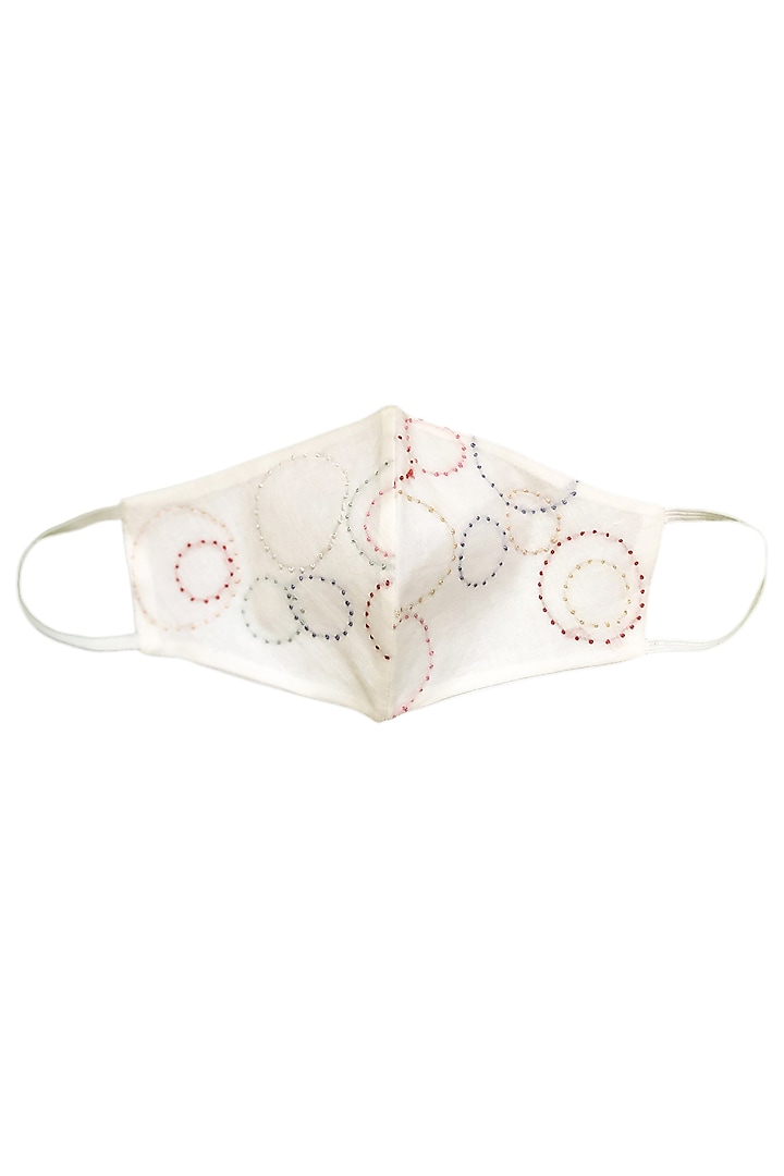 White 3 Layered Embroidered Mask by Anurav