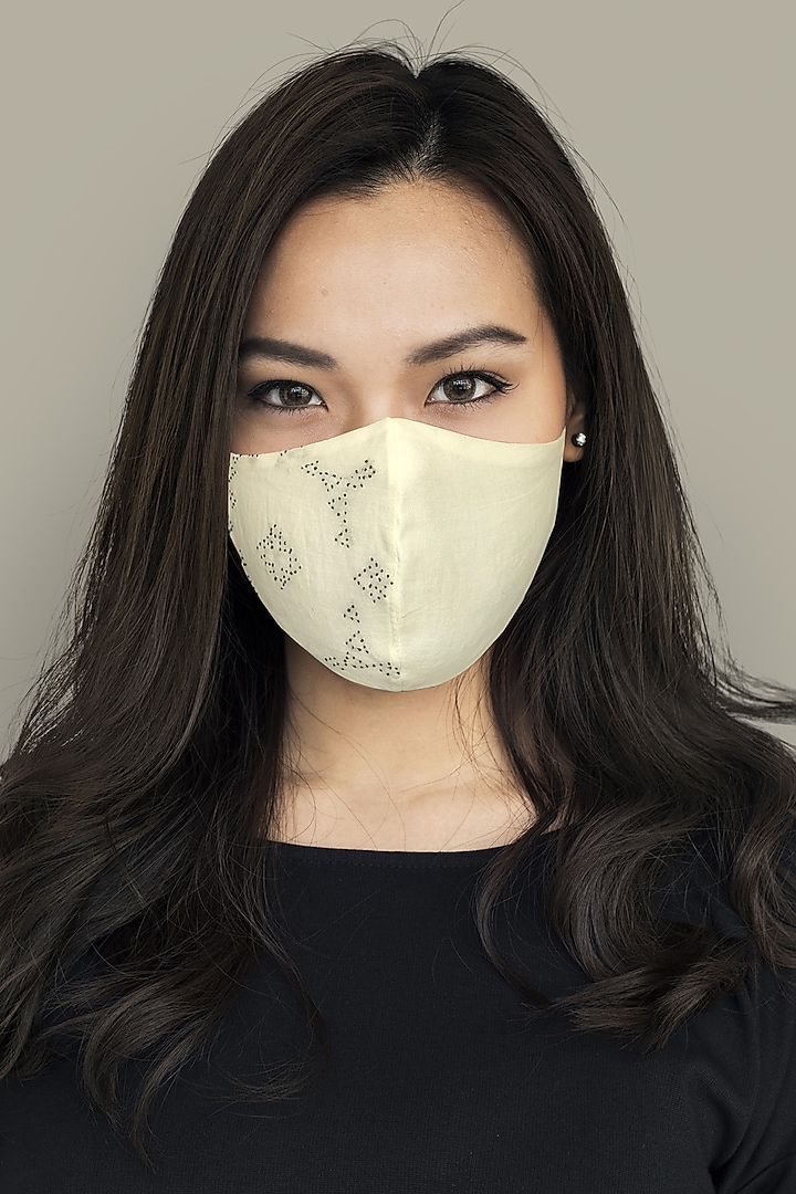 White Layered Mosaic Embroidered Mask by Anurav at Pernia's Pop Up Shop