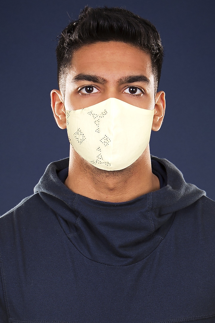 White Layered Mosaic Embroidered Mask by Anurav at Pernia's Pop Up Shop