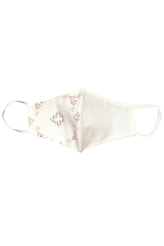 White 3 Layered & Embroidered Mask by Anurav