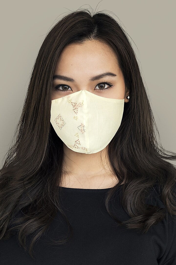 White 3 Layered & Embroidered Mask by Anurav at Pernia's Pop Up Shop