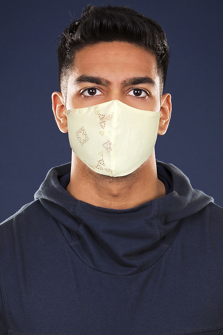 White 3 Layered & Embroidered Mask by Anurav at Pernia's Pop Up Shop