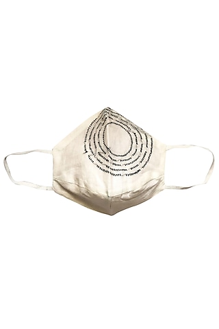 White & Black Embroidered Layered Mask by Anurav