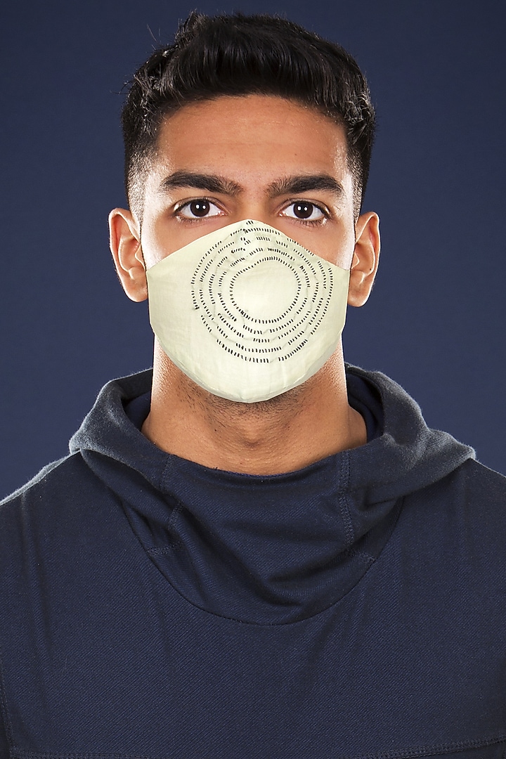 White & Black Embroidered Layered Mask by Anurav at Pernia's Pop Up Shop