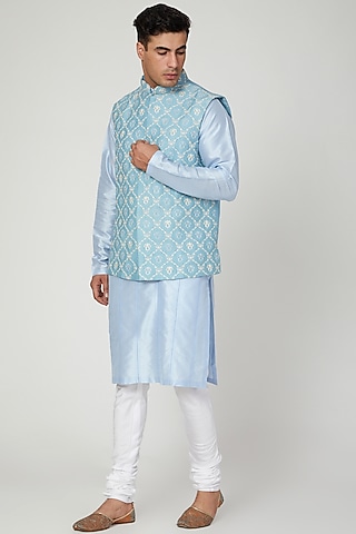 Sky Blue Embroidered Waistcoat by Anurav