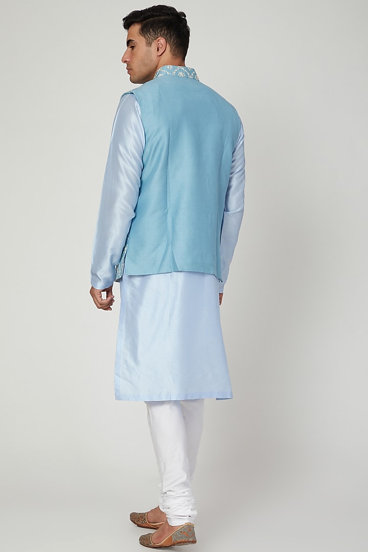 Sky Blue Embroidered Waistcoat by Anurav at Pernia's Pop Up Shop