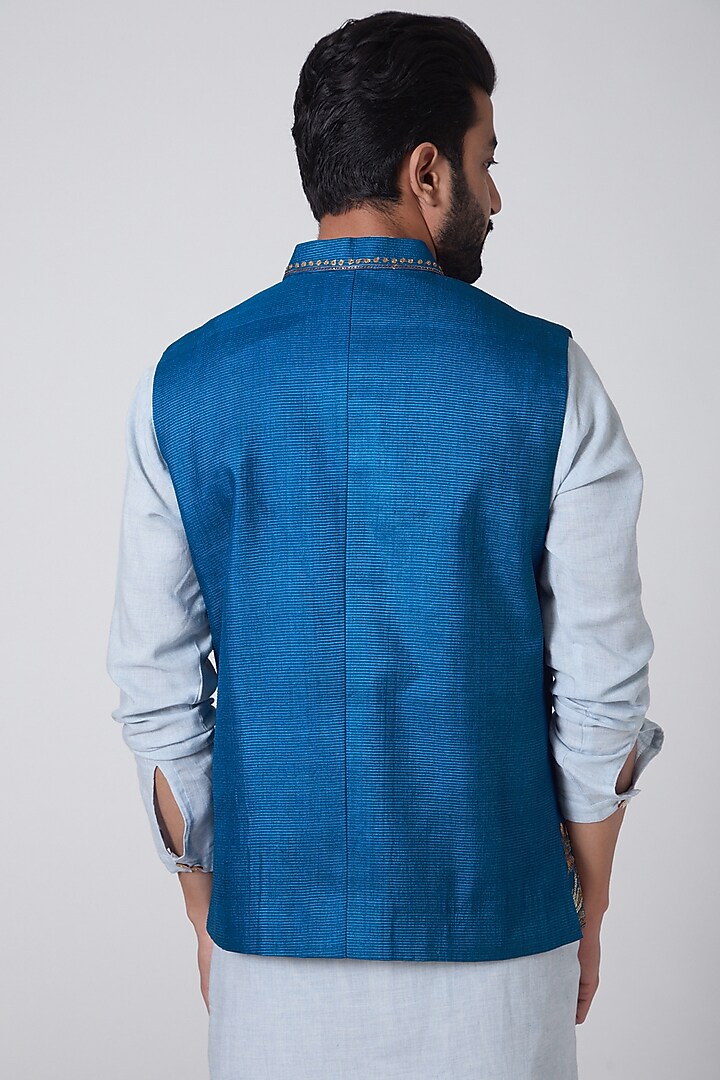 Sky Blue Embroidered Waistcoat by Anurav at Pernia's Pop Up Shop