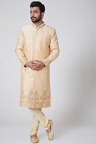 Gold Zardosi Embroidered Sherwani Set by Anurav