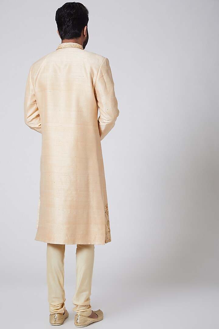 Gold Zardosi Embroidered Wedding Sherwani Set by Anurav at Pernia's Pop Up Shop