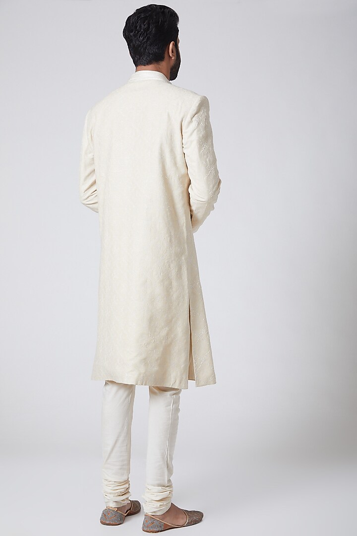Ivory Embroidered Wedding Sherwani Set by Anurav at Pernia's Pop Up Shop