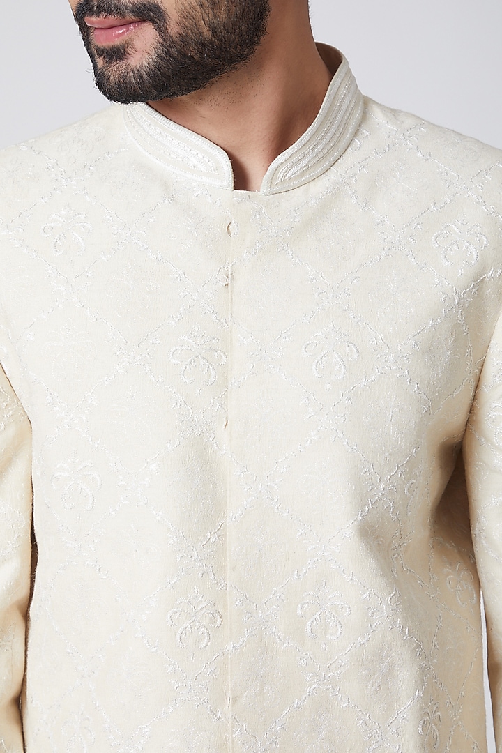 Ivory Embroidered Wedding Sherwani Set by Anurav at Pernia's Pop Up Shop