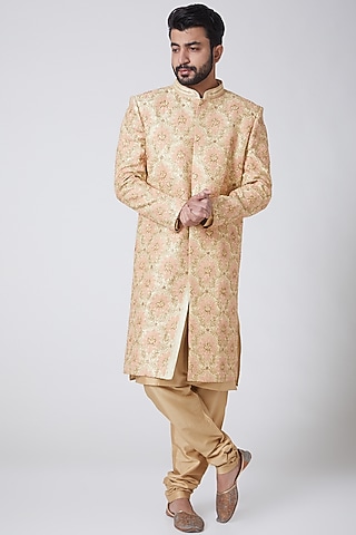 Gold Embroidered Sherwani Set by Anurav