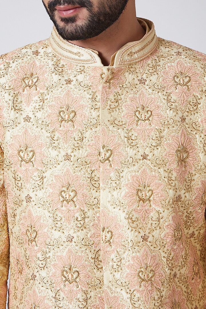 Gold Embroidered Groom Sherwani Set by Anurav at Pernia's Pop Up Shop