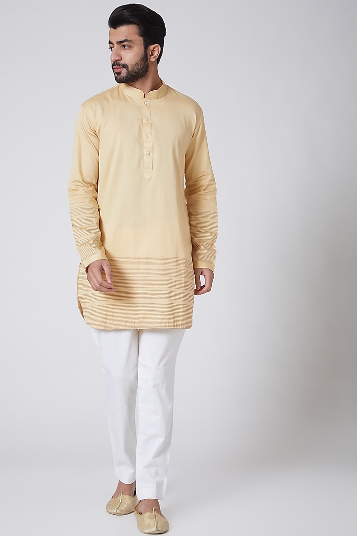 Green & Gold Embroidered Kurta Set by Anurav at Pernia's Pop Up Shop