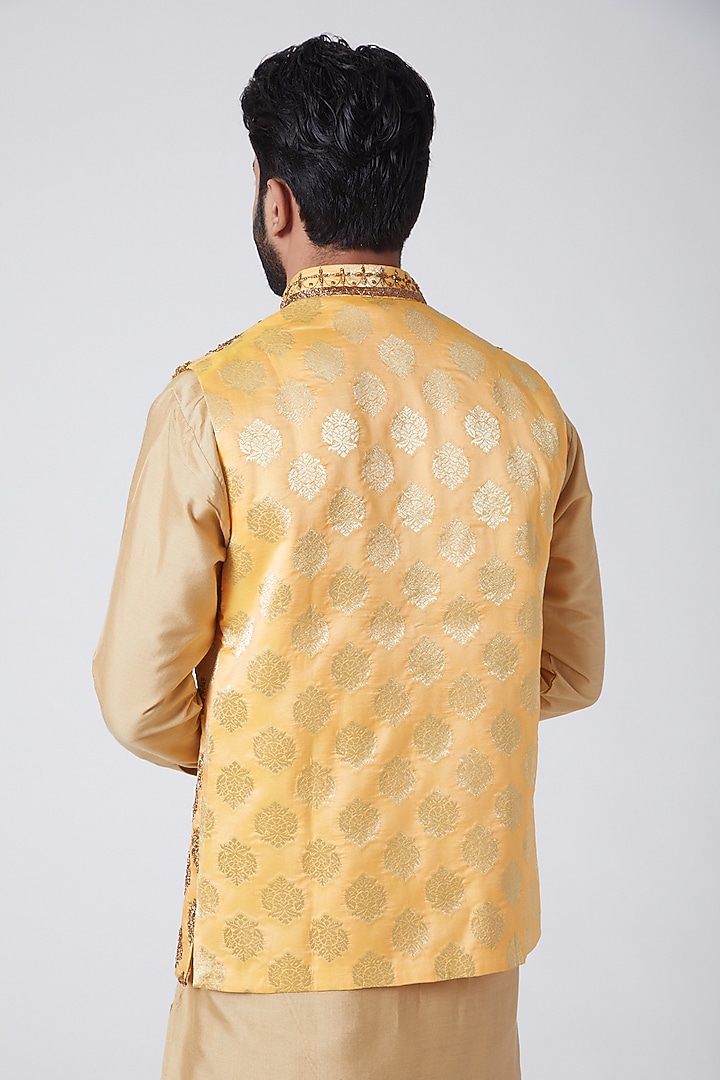 Orange & Gold Embroidered Waist Coat by Anurav at Pernia's Pop Up Shop