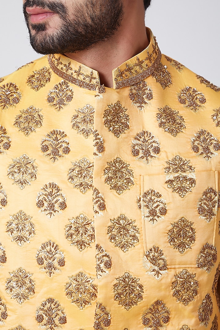 Orange & Gold Embroidered Waist Coat by Anurav at Pernia's Pop Up Shop