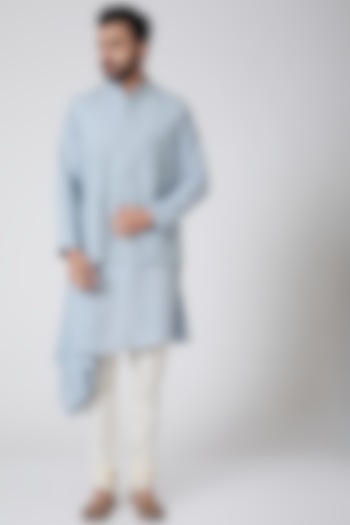 Sky Blue Cotton Waist Coat by Anurav