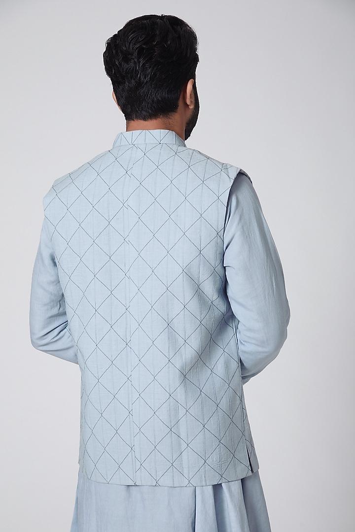Sky Blue Cotton Waist Coat by Anurav at Pernia's Pop Up Shop
