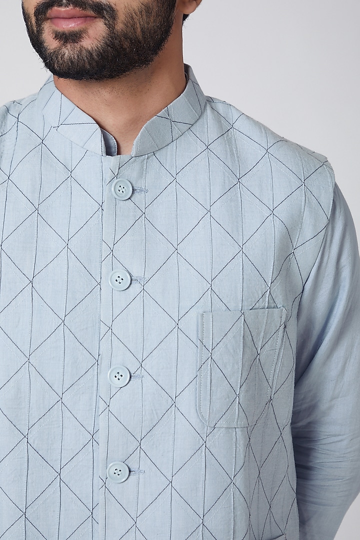 Sky Blue Cotton Waist Coat by Anurav at Pernia's Pop Up Shop