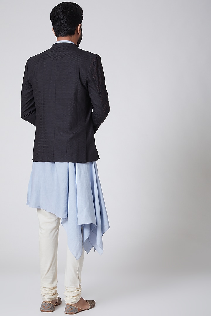 Brown & Powder Blue Embroidered Jacket Set by Anurav at Pernia's Pop Up Shop