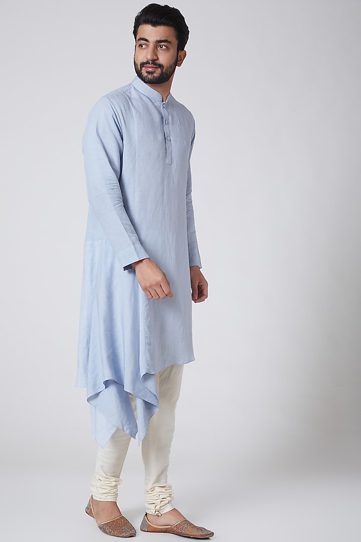 Brown & Powder Blue Embroidered Jacket Set by Anurav at Pernia's Pop Up Shop