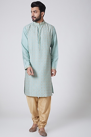 Green Embroidered Kurta by Anurav