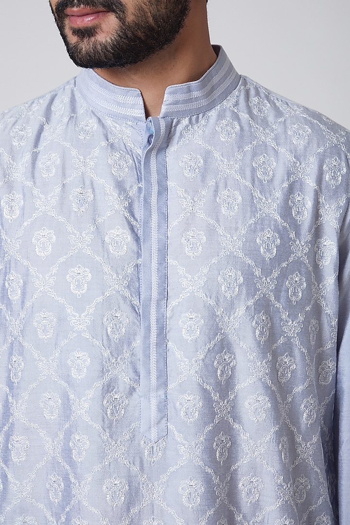 Sky Blue Embroidered Kurta by Anurav at Pernia's Pop Up Shop