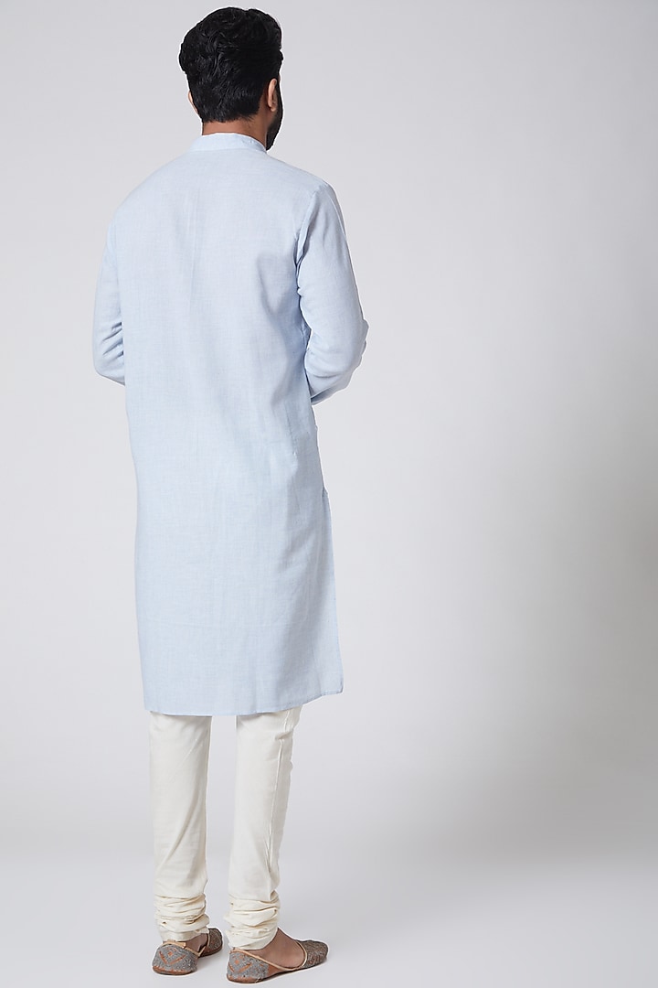 Sky Blue Embroidered Chambray Kurta by Anurav at Pernia's Pop Up Shop
