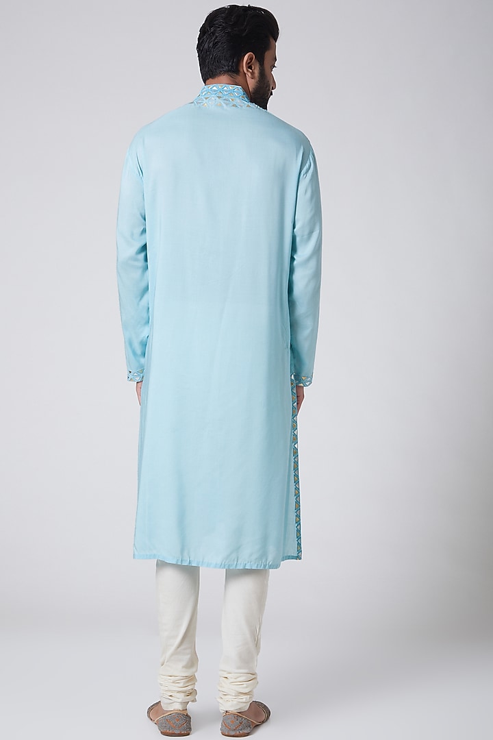 Sky Blue Embroidered Cotton Kurta by Anurav at Pernia's Pop Up Shop