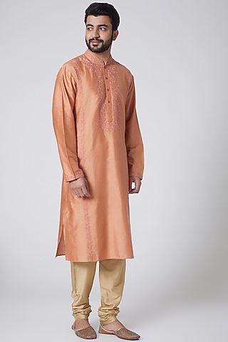 Orange Embroidered Kurta by Anurav