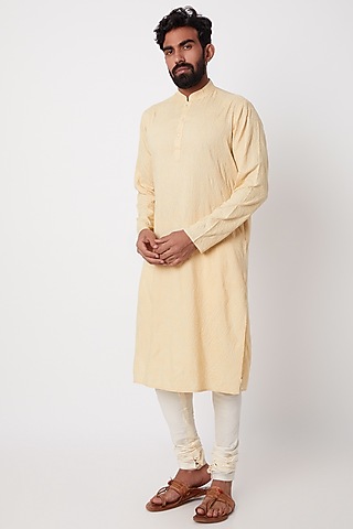 Beige Embroidered Kurta Set For Boys by Anurav Men - Kids