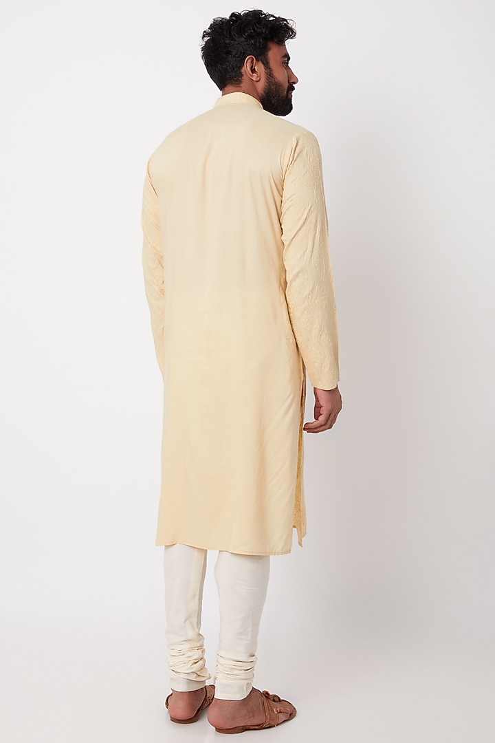 Beige Embroidered Kurta Set For Boys by Anurav Men - Kids at Pernia's Pop Up Shop