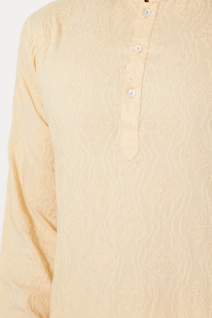 Beige Embroidered Kurta Set For Boys by Anurav Men - Kids at Pernia's Pop Up Shop