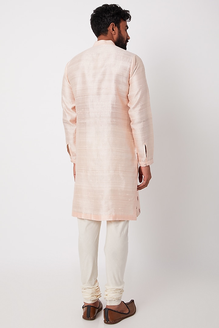 Blush Pink Embroidered Kurta Set For Boys by Anurav Men - Kids at Pernia's Pop Up Shop