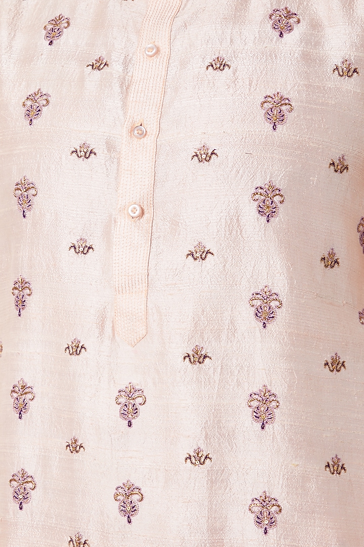 Blush Pink Embroidered Kurta Set For Boys by Anurav Men - Kids at Pernia's Pop Up Shop