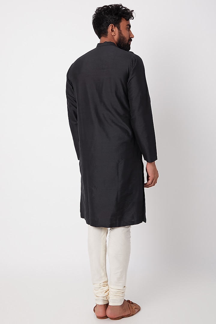 Black Sequins Embroidered Kurta Set For Boys by Anurav Men - Kids at Pernia's Pop Up Shop